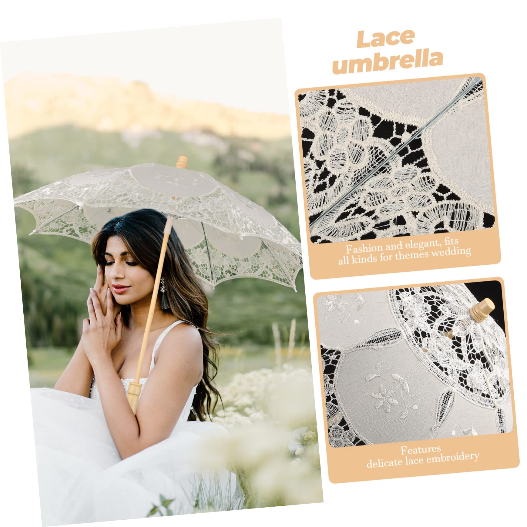 minkissy Hochzeits Lace Regenschirm für Fotografie und Dekoration Handgefertigter Parasol mit Zarter Spitze für Hochzeiten Kostümpartys und Bühnenaufführungen Beige Groß
