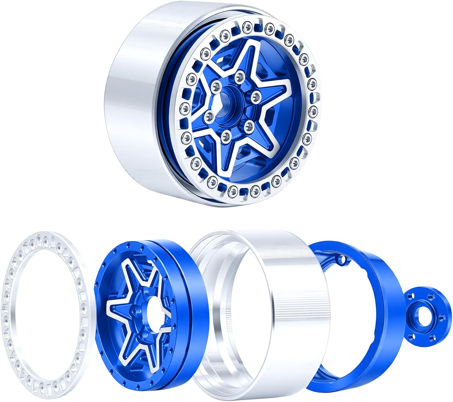 4PCS 1.9Inch Beadlock Planetary Shape Rims for 1/10 TRX4 TRX6 SCX10 SCX10 II 90046 SCX10 III AXI03007 D90 RC Crawler Car (Blue)