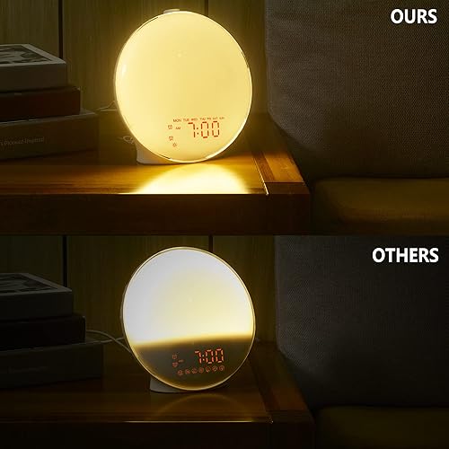 Miniatura 7 de Reloj despertador con luz de amanecer para dormitorio, con altavoz Bluetooth estéreo de 5 W, simulación de amanecer, temporizador de sueño, alarma
