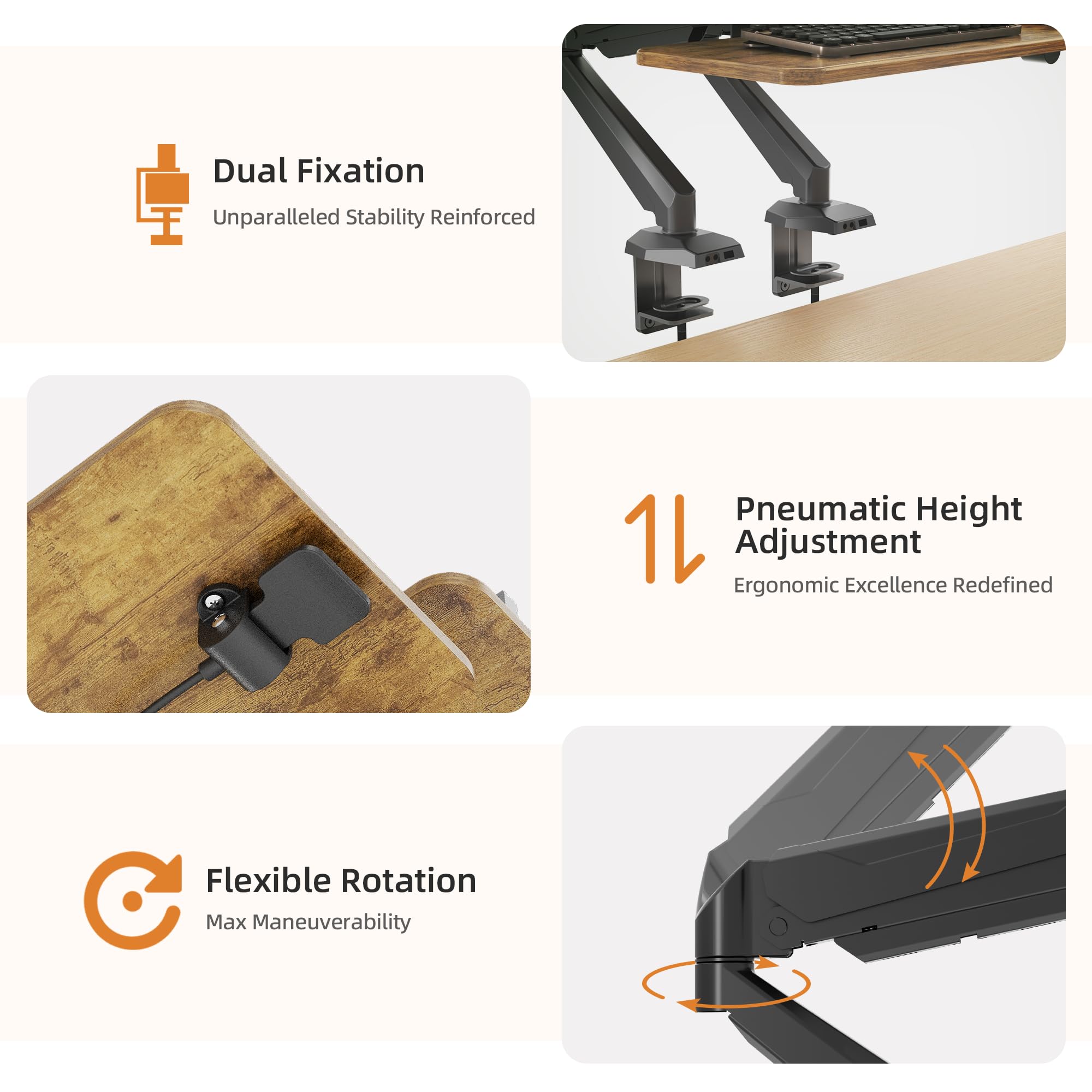 Claiks 61 cm Sitz-Steh-Arbeitsplatz, innovativer platzsparender, höhenverstellbarer ergonomischer Schreibtischkonverter mit breiter Tastaturablage, doppelter Fixierung und flexibler Drehfunktion