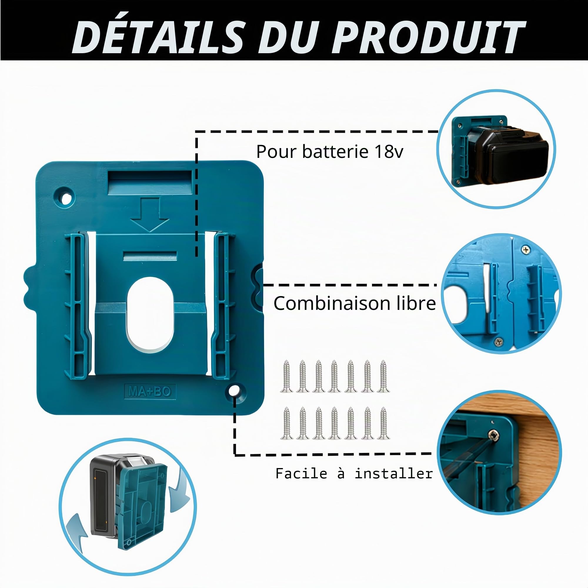 Lot de 12 supports de batterie compatibles avec Makita 18 V pour BL1860, BL1850, BL1840, BL1830 (avec 20 vis, pas de batterie)