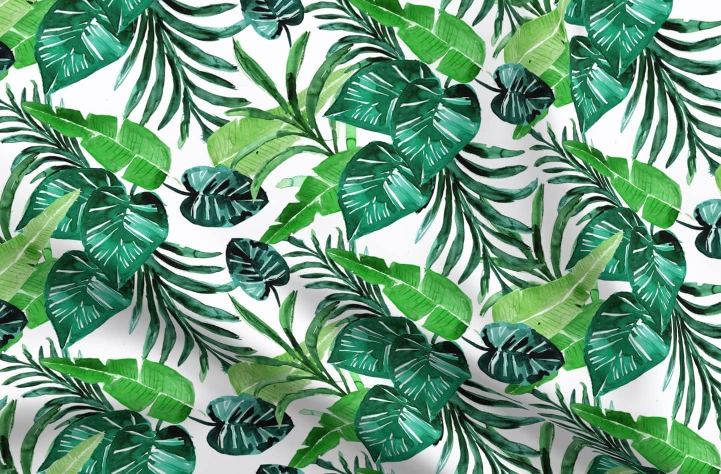 Spoonflower Fabric - Tropical Green White Leaves Palm Monstera Jungle Banana Leaf Printed on Minky Fabric by The Yard - Sewing Baby Blankets Quilt Backing Plush