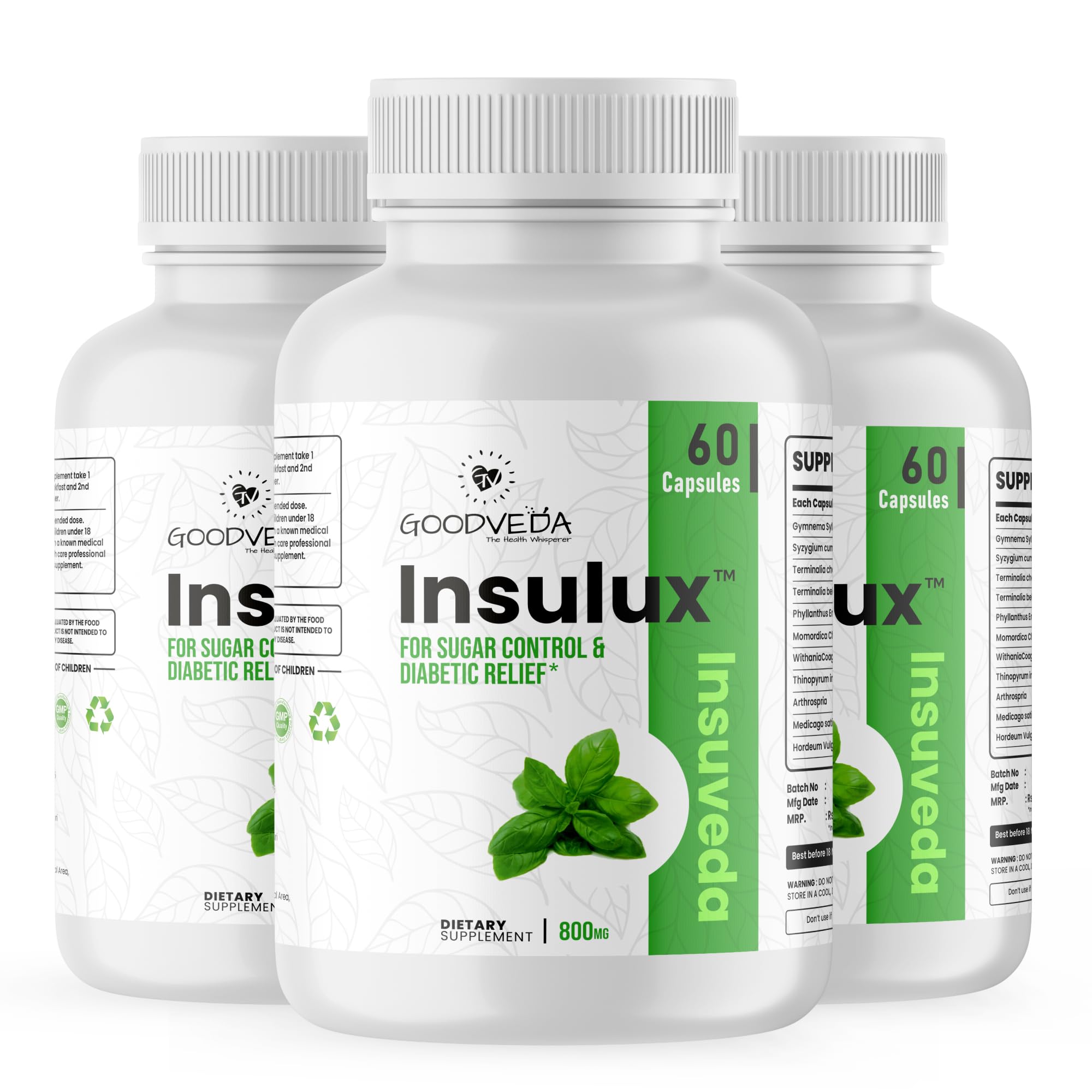 Insulux 800mg Capsules, Ayurvedic Blood Sugar Supplement with 11 Rare herbs, Promotes Healthy Digestion & Heart Health, Helps Intestinal Glucose, 180 Capsules