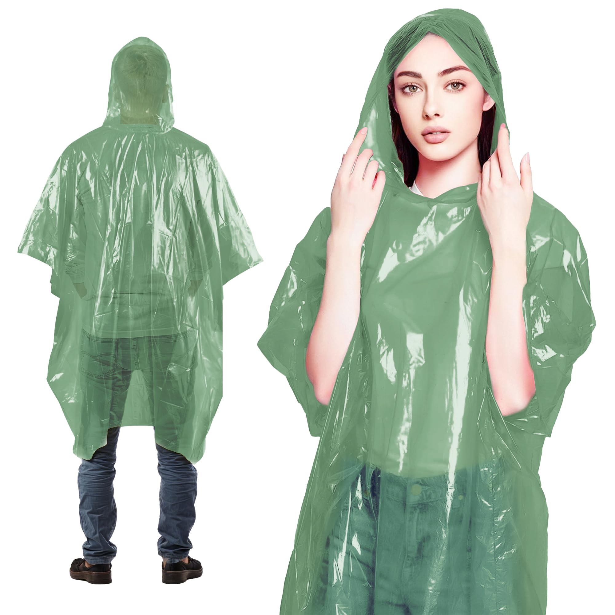 ABC PACK &amp; SUPPLY Disposable Rain Ponchos for Adults, Green Hooded Rain Poncho, One Size, Polyethylene 0.02mm, Individually Wrapped, Bulk Pack of 200