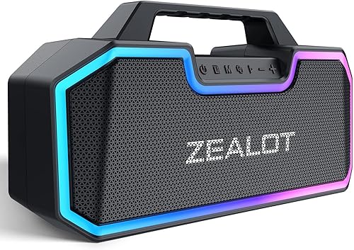 ZEALOT Altavoz Bluetooth, altavoces inalámbricos de 80 W con doble emparejamiento, altavoz impermeable IPX7 con batería grande de 16,000 mAh, tiempo