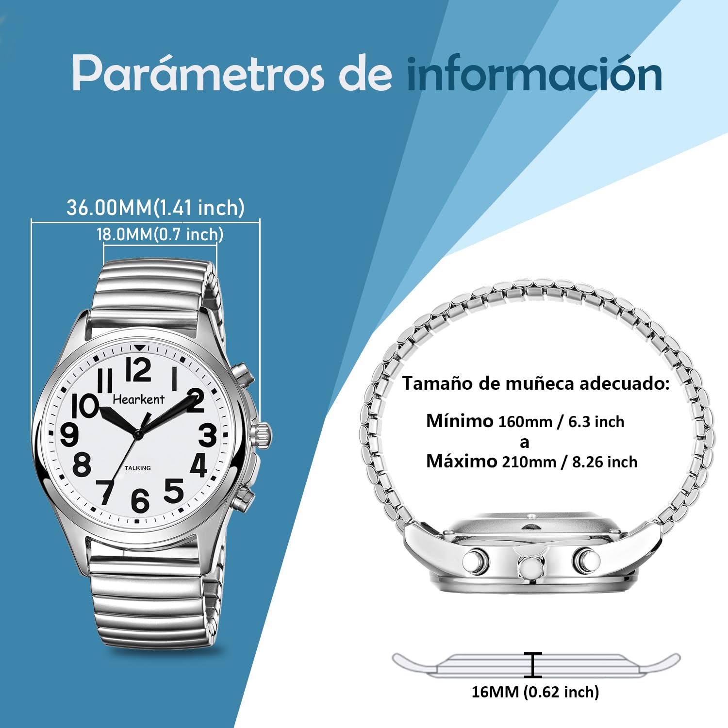 Hearkent Reloj parlante en español para Mujer con Correa expansible, Dice Hora, Semana y Fecha, Regalo práctico para Personas ciegas, Mayores o con discapacidad Visual