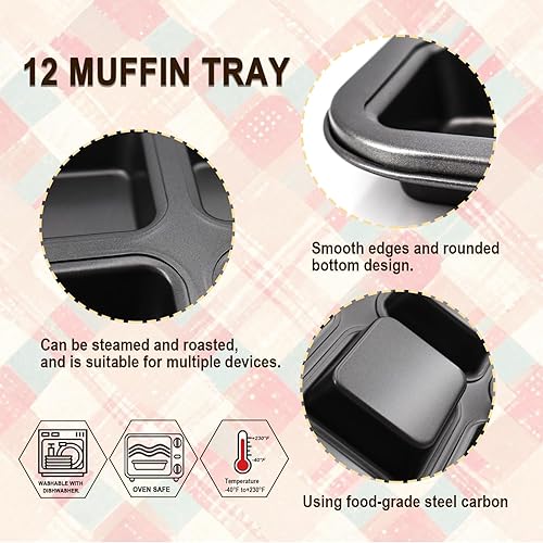 Miniatura 9 de 2 paquetes de 12 tazas de molde redondo antiadherente para hornear muffins, de acero de alta calidad para hornear, moldes antiadherentes para tartas