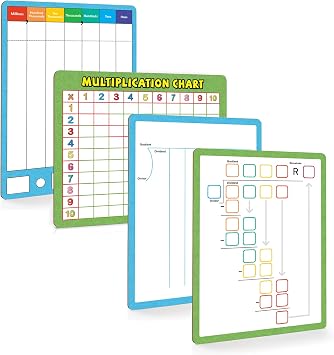 Dry Erase Division & Multiplication Chart White Board 9" x 12", Double Side Table Math Manipulatives Lapboard for Kids Students Classroom Home Multiplication & Division
