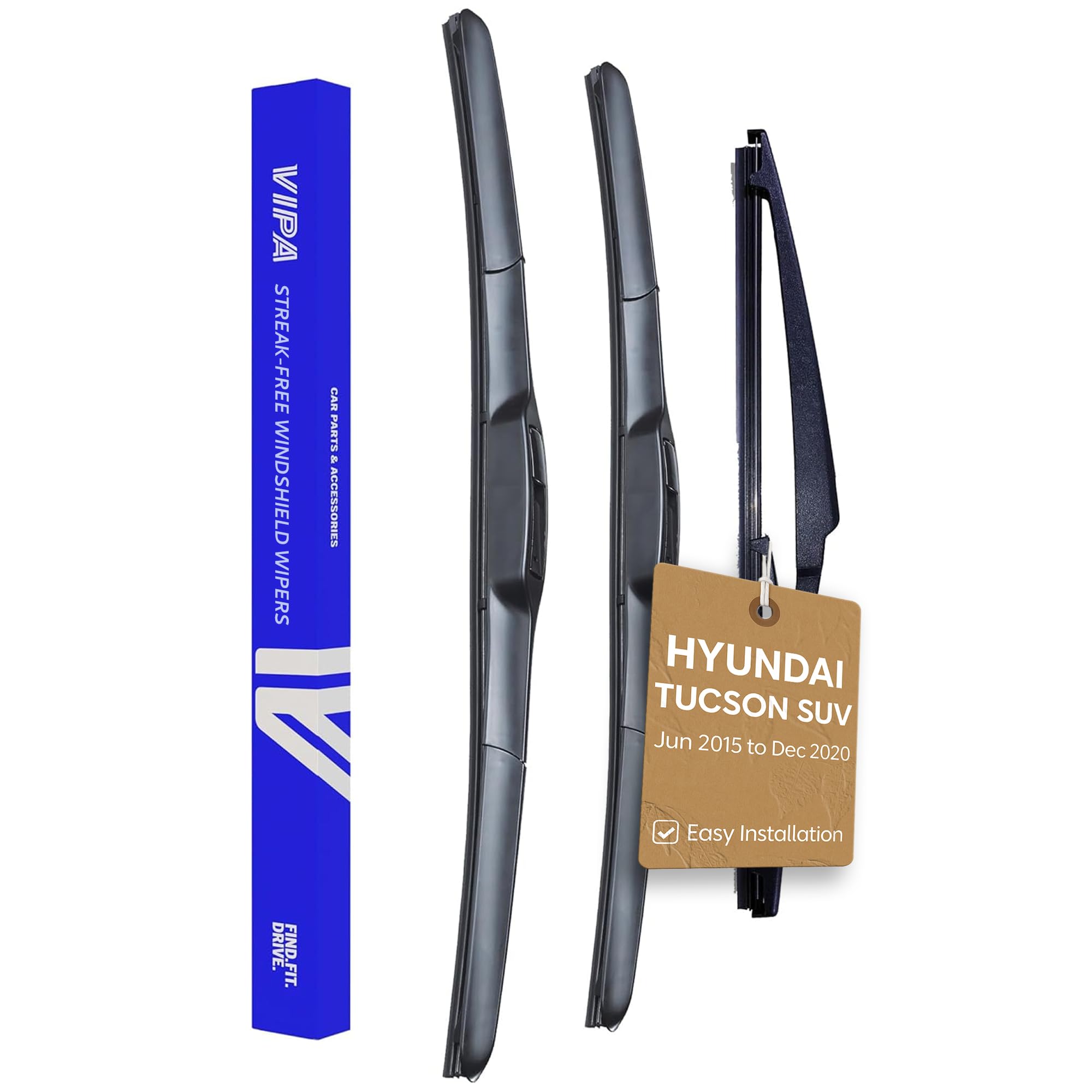 Vipa Car Parts Premium Wiper Blade Set | fits: HYUNDAI TUCSON SUV (Jun 2015 to Dec 2020) | All-Weather Performance | Durable, Streak-Free Windshield Wipers | Easy Installation