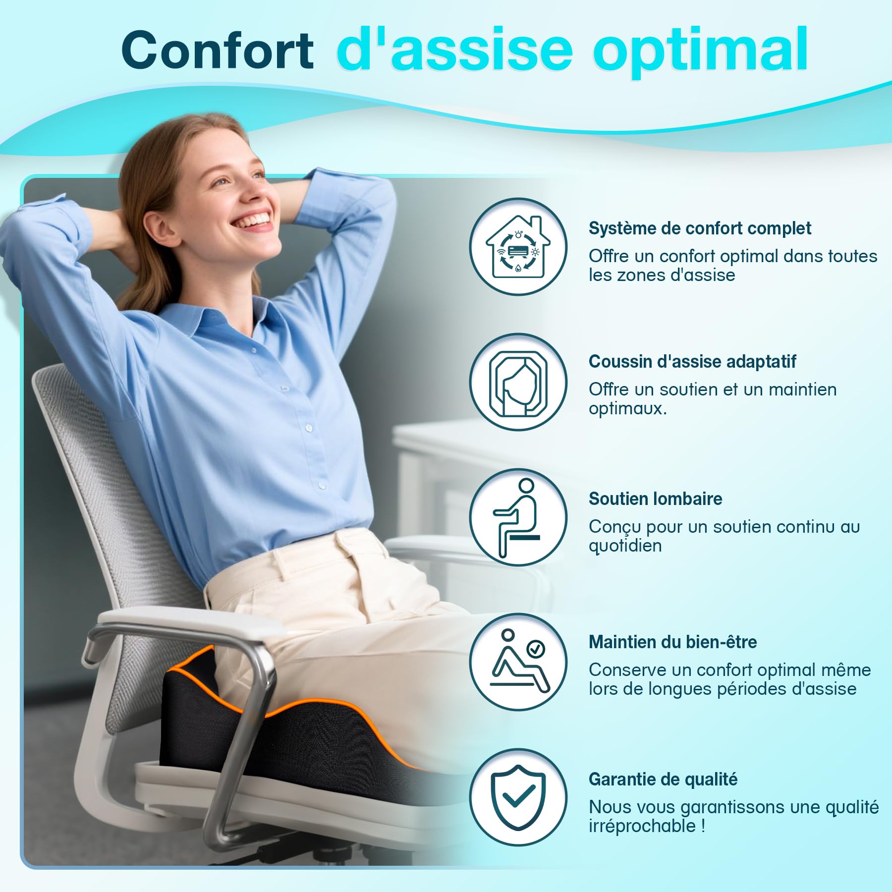 POOTACK Coussin Assise - Coussin Chaise Bureau et Coussins Voiture Conducteur en Mousse Mémoire, Housse Respirante pour Siège Auto, Chaises de Bureau et Maison