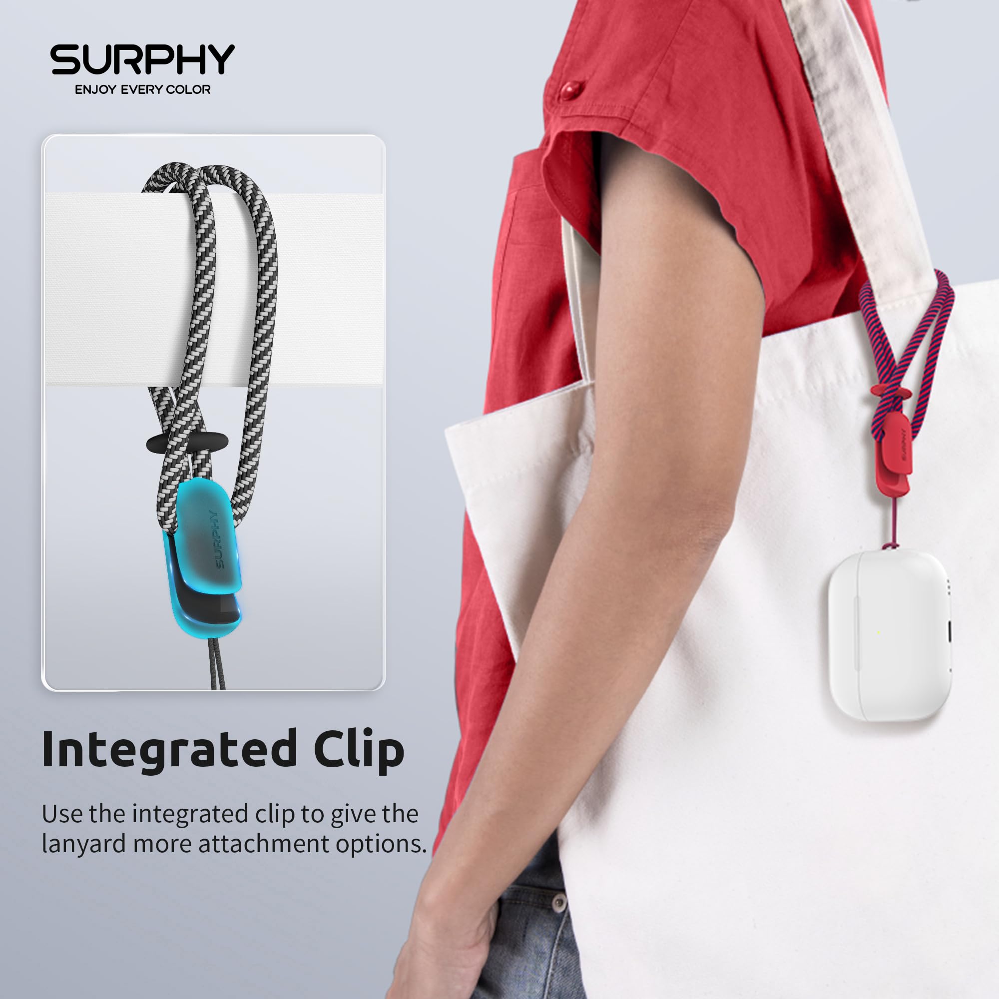 SURPHY Cordino per Cellulare,2 Pezzi Regolabili Universale Cordino,Compatibili con Custodia del Telefono per iPhone/Samsung/Xiaomi/Airpods e Molto Altro Ancora,24cm(Rosso & Nero)