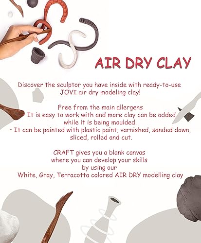 Miniatura 4 de Jovi Premium - Arcilla de modelado de secado al aire libre 3 unidades color blanco gris y arcilla de terracota 22 libras cada 66 libras en total sin
