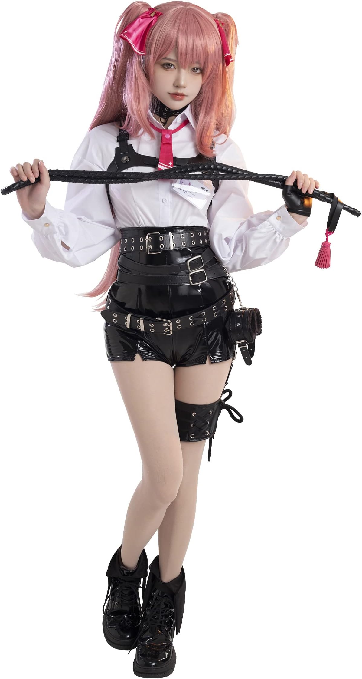 Women Game Cosplay Costume Victory Suit White Shirt and Shorts Set with Belts and Necktie