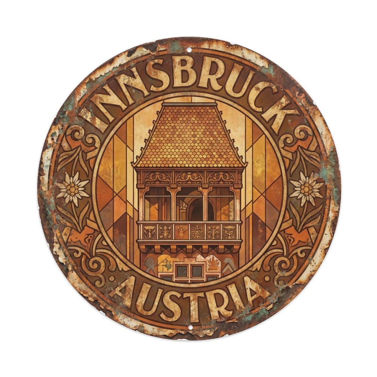 Cmhok Vintage Style-10 Vintage Travel Innsbruck Austria Artwork Metal Tin Sign Plaque Wall Decor For Cafe, Club, Garden Round Metal Poster 8X8inch