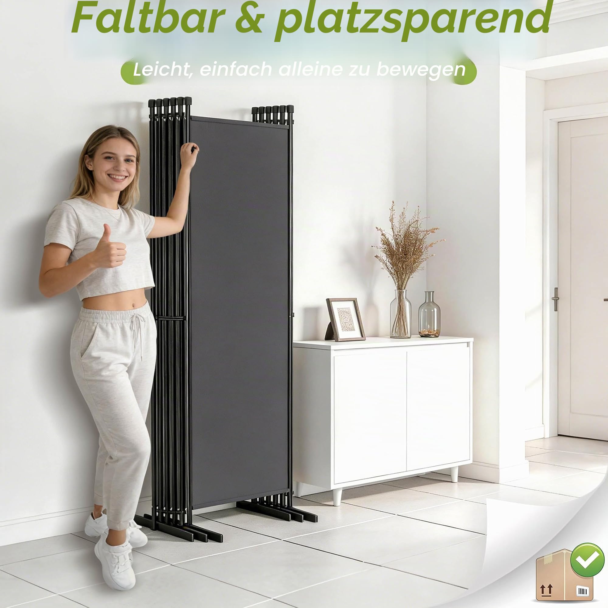 UISEBRT Trennwand Raumteiler innen 5 Teilig 250 x 180 cm,Paravent Outdoor wetterfest stabil mit Heringen & Abspannleinen,Raumtrenner Spanische Wand sichtschutz Balkon Garten,Dunkelgrau
