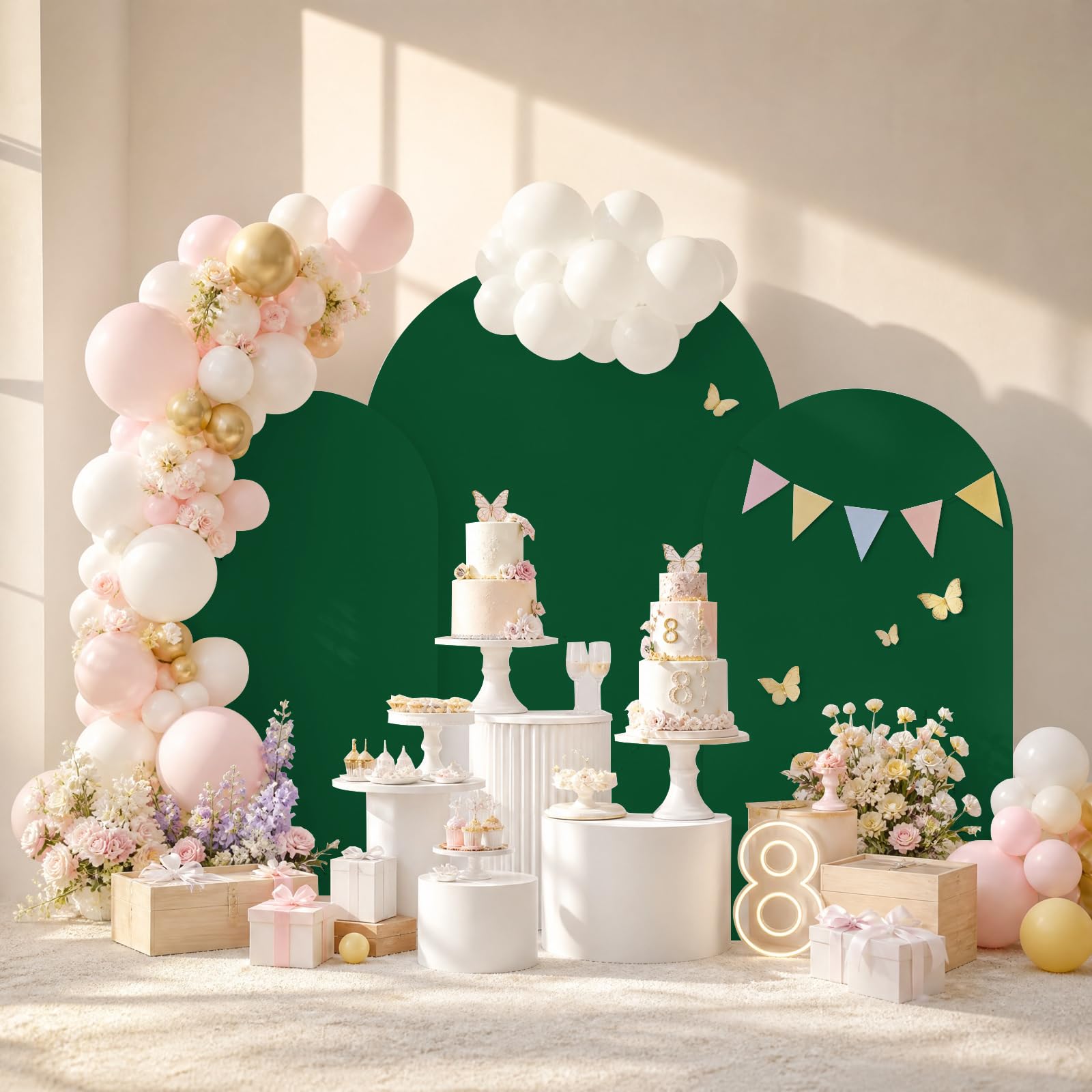 Couverture de fond pour arche de mariage, arche de ballon, toile de fond murale, couverture de fond pour fête d'anniversaire, cérémonie, banquet (vert foncé, 1,8 m, 2 m, 2 m)