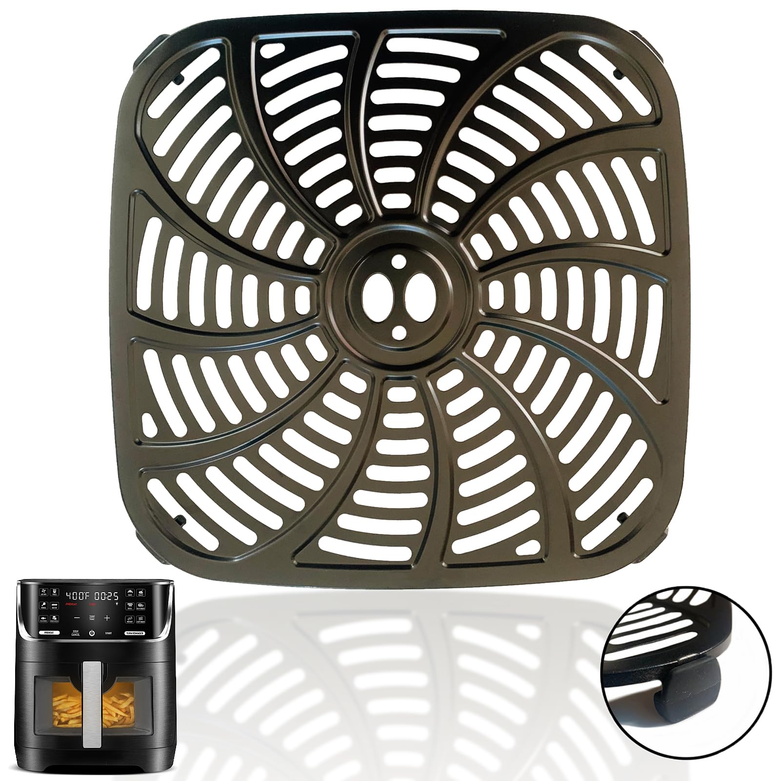 HQT 8QT Square Air Fryer Crisper Tray for Gourmia GAF824 Air Fryers, Premium Nonstick Air Fryer Grill Pan Rack Grill Crisper Plate Insert Shelf Grate Grid for 8QT Gourmia Air Fryers, Dishwasher Safe