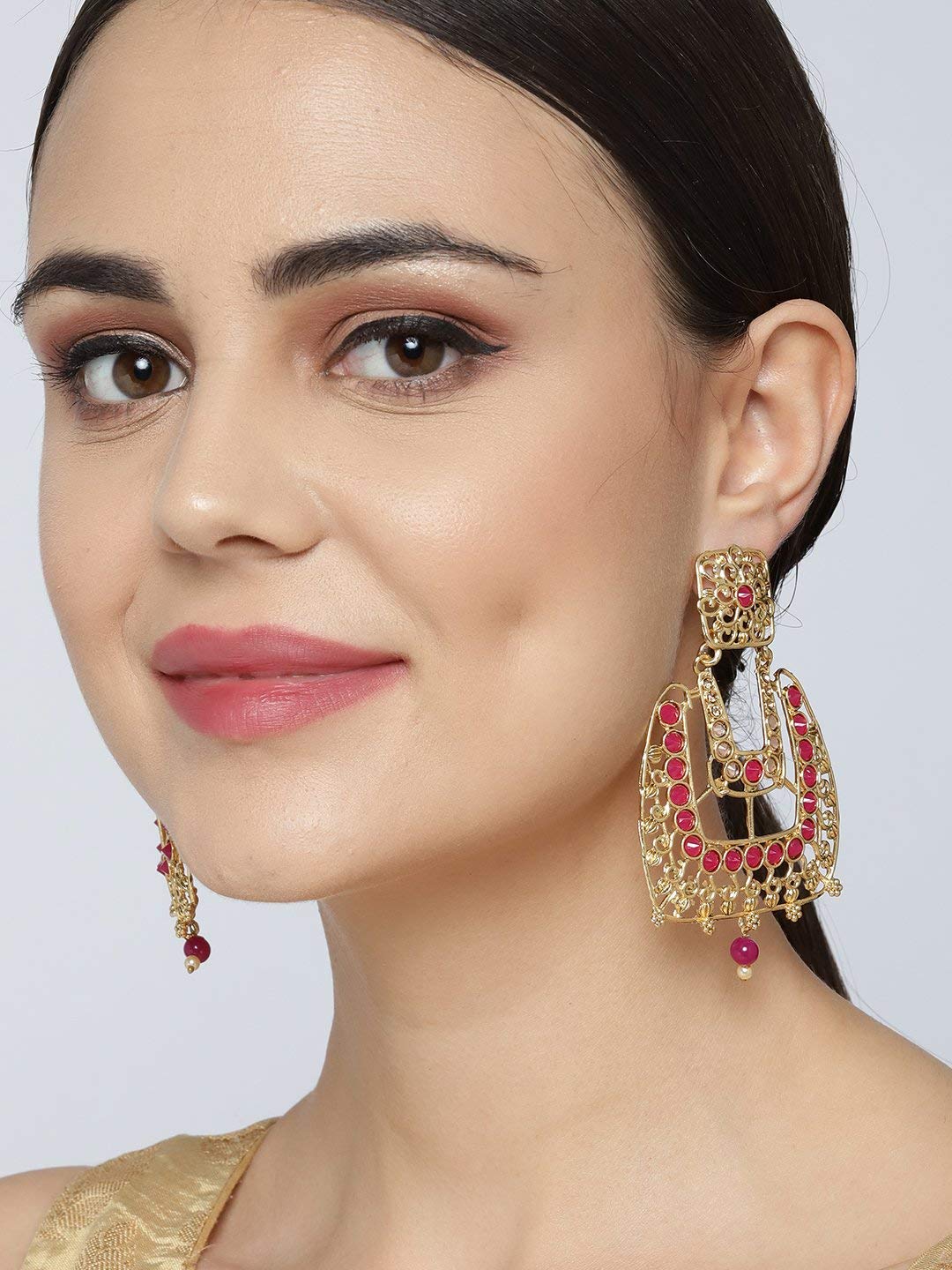 Gold-Plated Coloured Stone Drop Earrings for Women