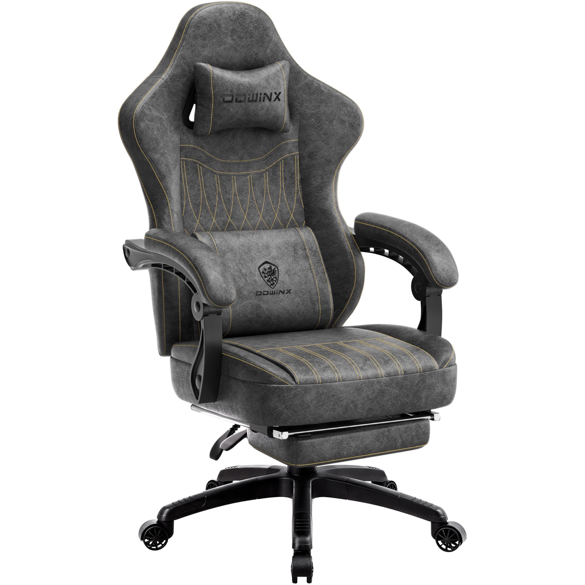 Dowinx Gaming Chair Breathable PU Leather Gamer Chair with Pocket Spring Cushion, Ergonomic Computer Chair with Massage Lumbar Support,Adjustable Swivel Task Chair with Footrest(Gray)