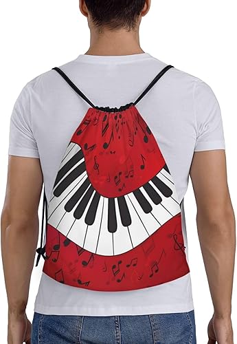 Miniatura 2 de DEHIWI Mochila con cordón de piano para hombres y mujeres, impermeable, para gimnasio, senderismo, yoga, viajes, playa, Negro -