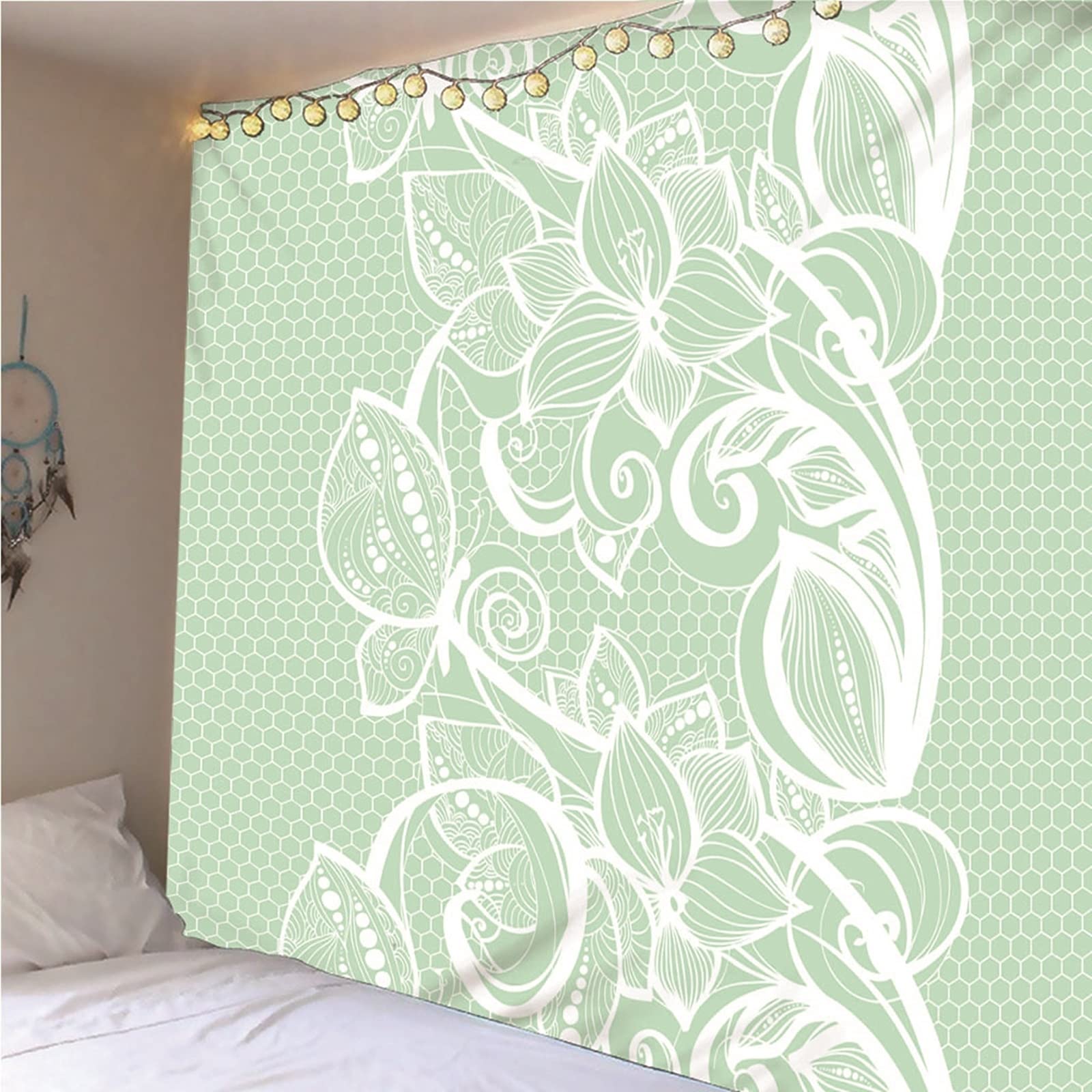 Aeici Tapiz De Tela, Tela Pared Decoracion Flor Hexagonal Tapiz Pared para Colgar Pared(260X240Cm)