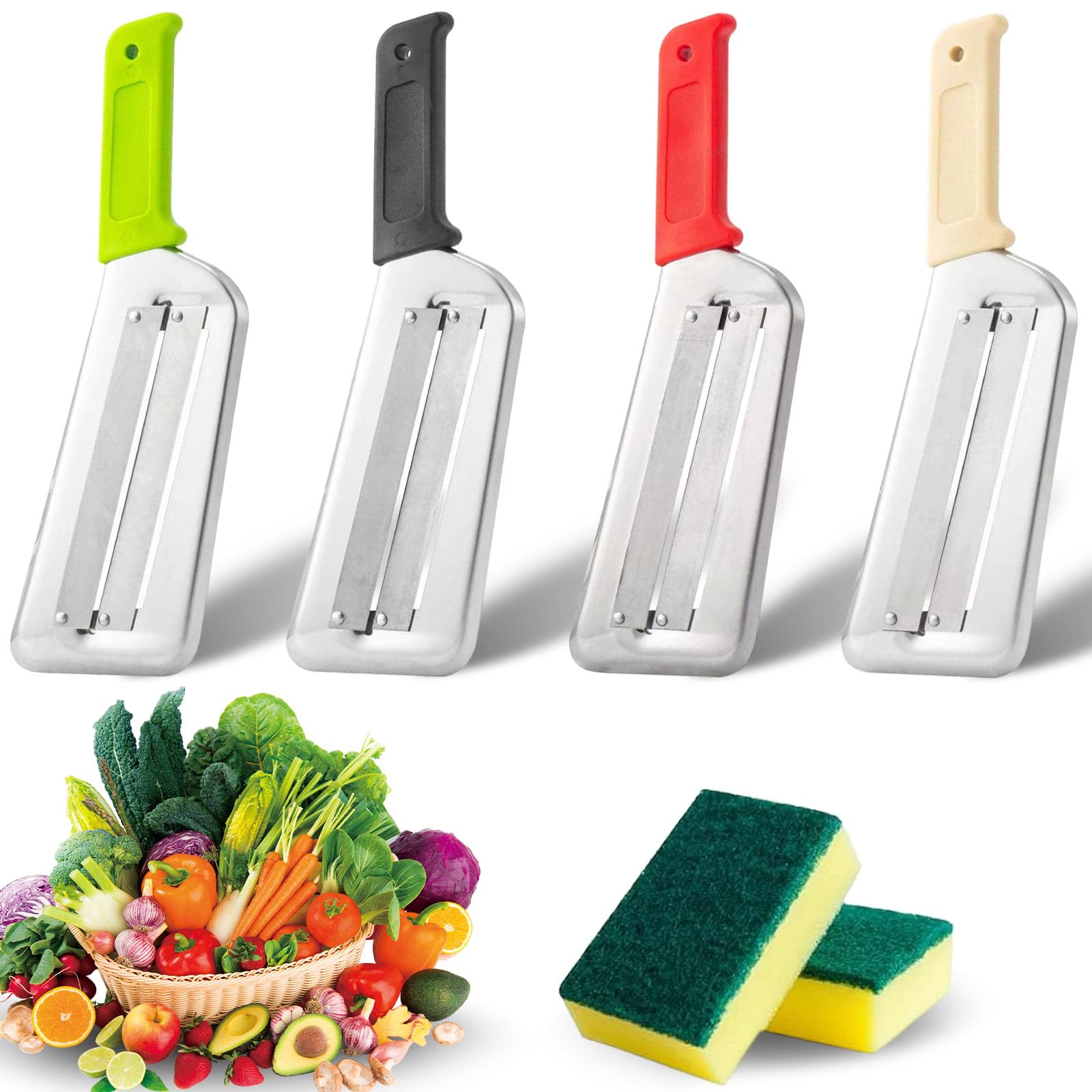Stainless Steel Shredder Knife, 4 Pcs Stainless Steel Dual Blade Julienne Cutter, Cabbage Shredder for Slicing, Grating &amp; Shredding - Sharp Blades, Easy to Clean &amp; Durable (4Pcs)