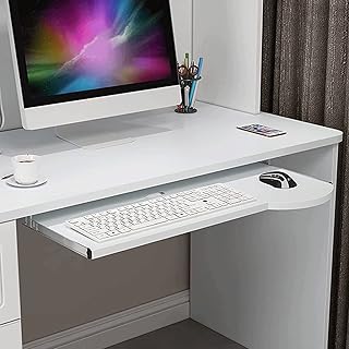 HUUGWooden Keyboard Tray Under Desk Sliding, Ergonomic Underdesk Keyboard Tray Shelf Height Adjustable Keyboard Stand Drawer, Desk Extender For Keyboard And Mouse (Color : White, Size : 60 * 26cm)