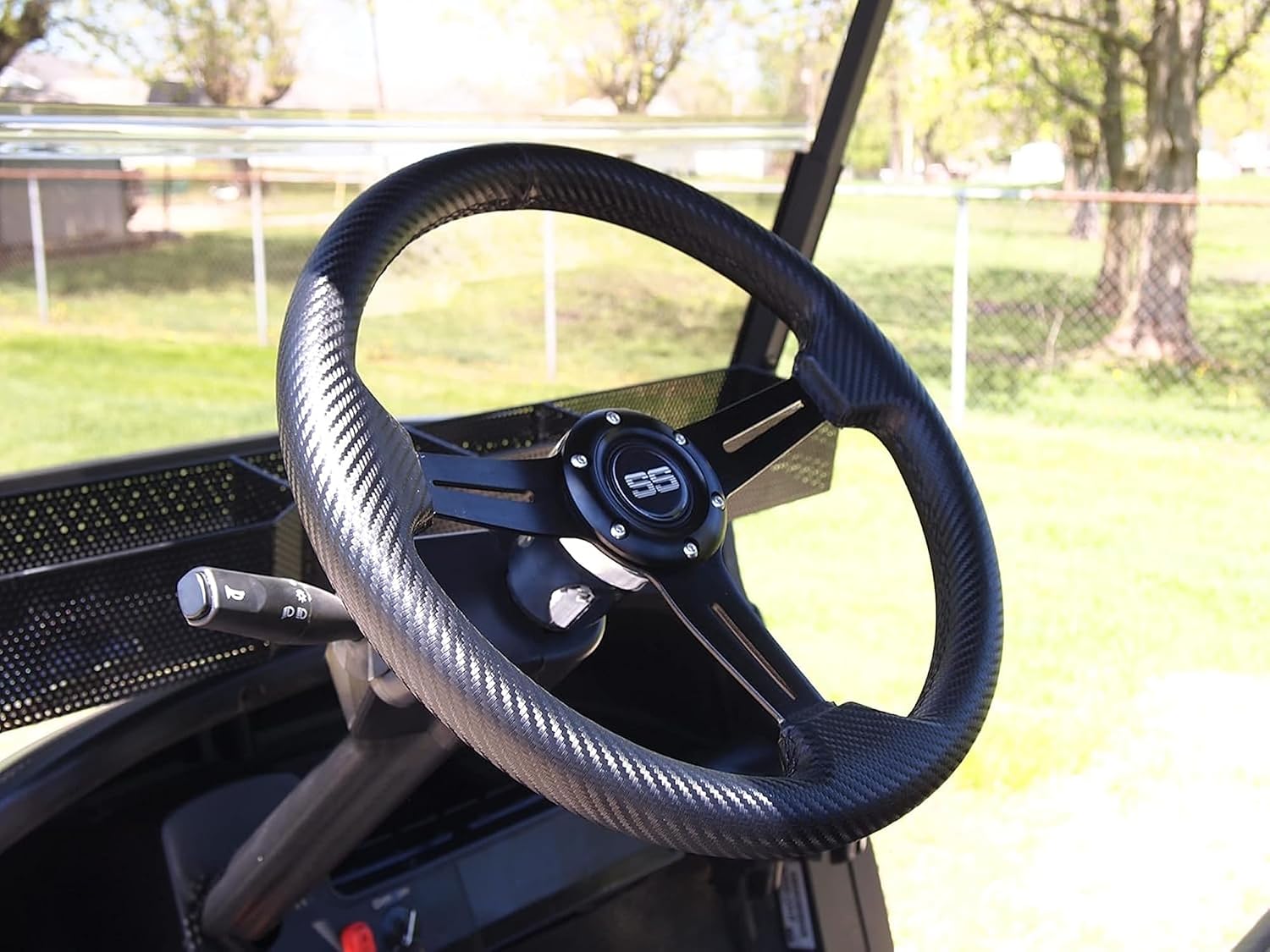 Huskey 13 Inch Rally Style Carbon Fiber Golf Cart Steering Wheel Compatible with EZGO, Club Car, and Yamaha Models,UV Coated PVC Material. (Adapter Required)