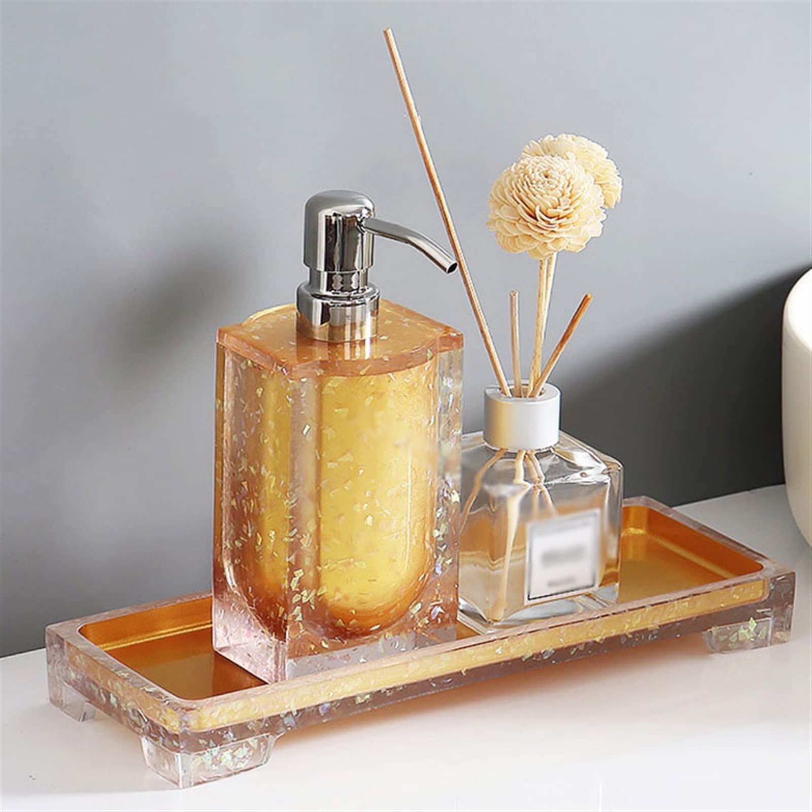 Distributeur de Douche, Distributeur de Savon en résine légère, 400 ML, Grande capacité, Distributeur de Liquide, tête de Pompe en Acier Inoxydable, Lotion (Couleur : Jaune)