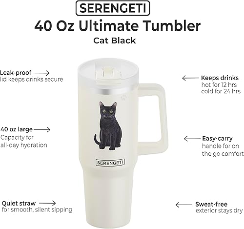 Miniatura 4 de E&S Pets SERENGETI - Vaso térmico de 40 onzas con asa y pajilla, aislado al vacío con popote y tapa, taza de viaje de acero inoxidable para amantes