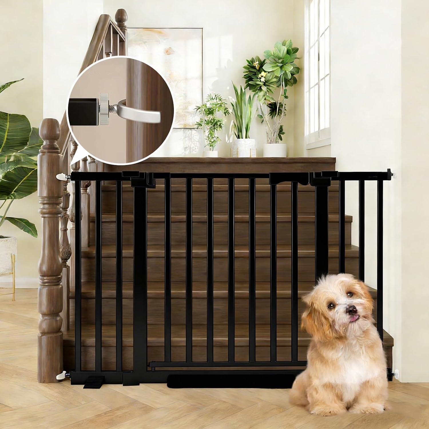 Safety Door bar for Infants and Young Baby and Pet Safety Gate Adjustable Steel Barrier for Stairs Doorways and Hallways Easy Install Black