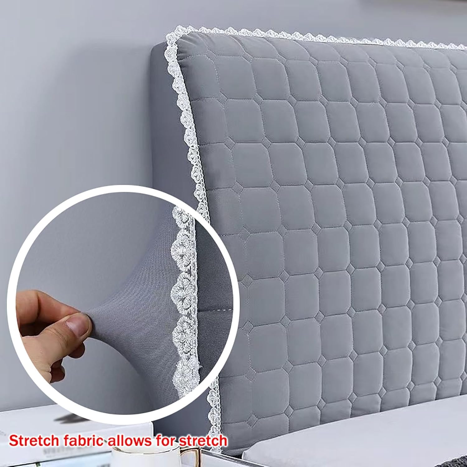 Quilted Velvet Bed Headboard Slipcover Thicken Soft Headboard Padding Protector Cover 360° Surround Removable Headboard Cover for Bedroom Machine Washable(Pink,78.7in)