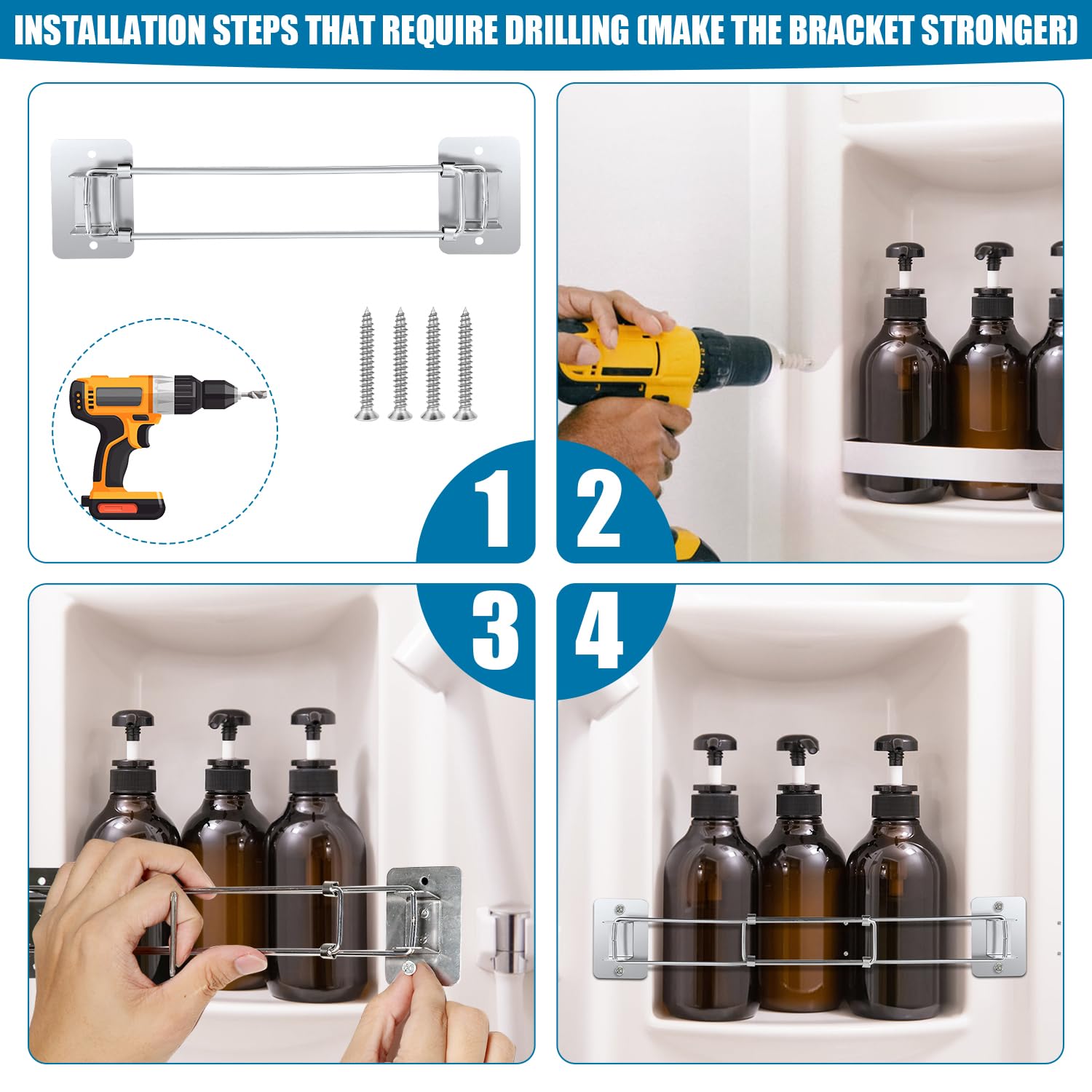YOUSHARES 2-tlg. Verstellbare Edelstahl-Duschstange Für Wohnmobile - Eckregal Für Badorganisation 20-34cm