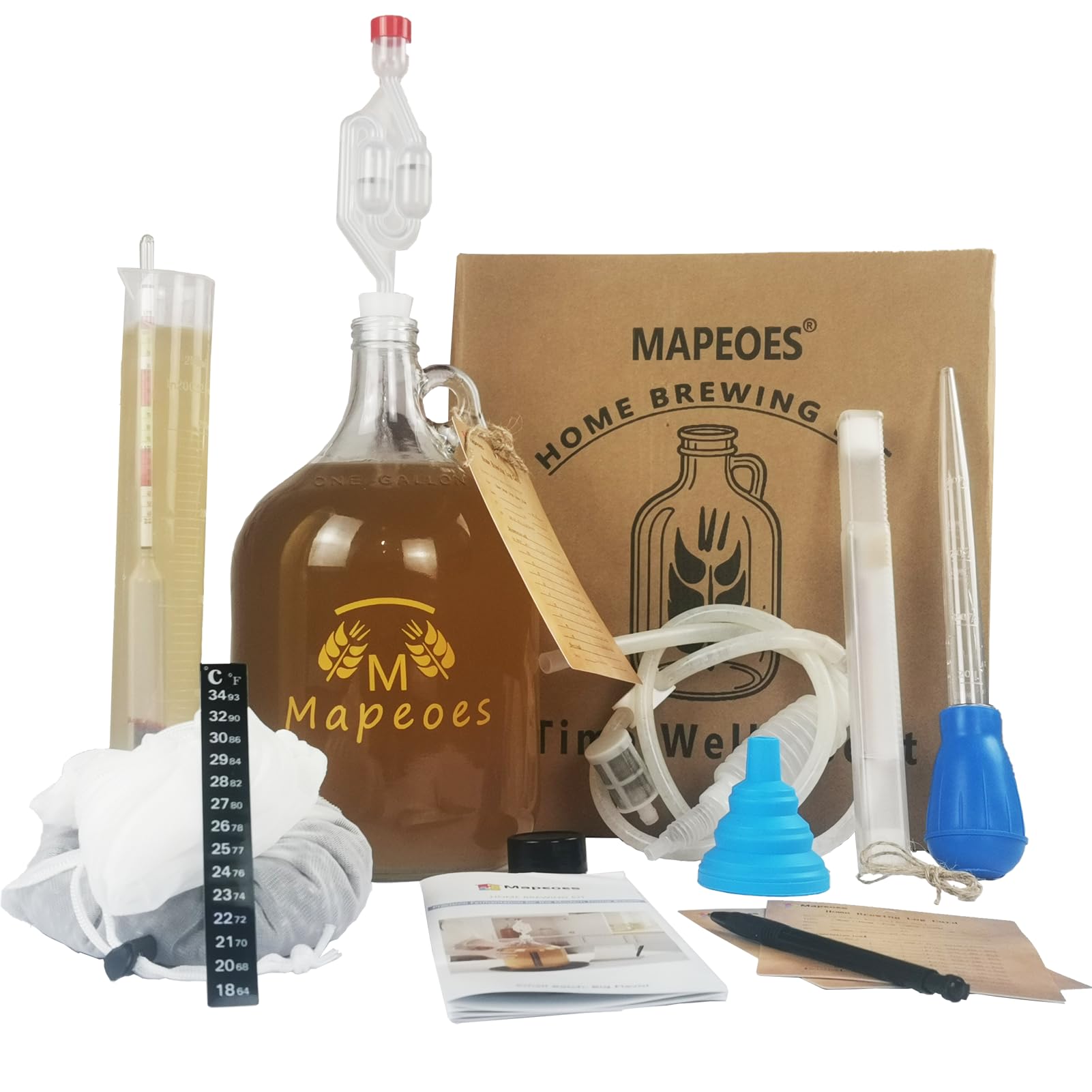 Set per birra domestica da 3,8 l, per birra, vino, idrometro e sidro – kit di avviamento completo con palloncino in vetro, idrometro, serratura ad aria, sollevatore per tubo, sacchetto per