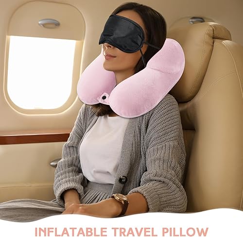 Vista 51 de Sintuff 2 almohadas inflables de viaje con bolsa compacta y terciopelo con los ojos vendados, almohada inflable para el cuello del avión, cojín Gris