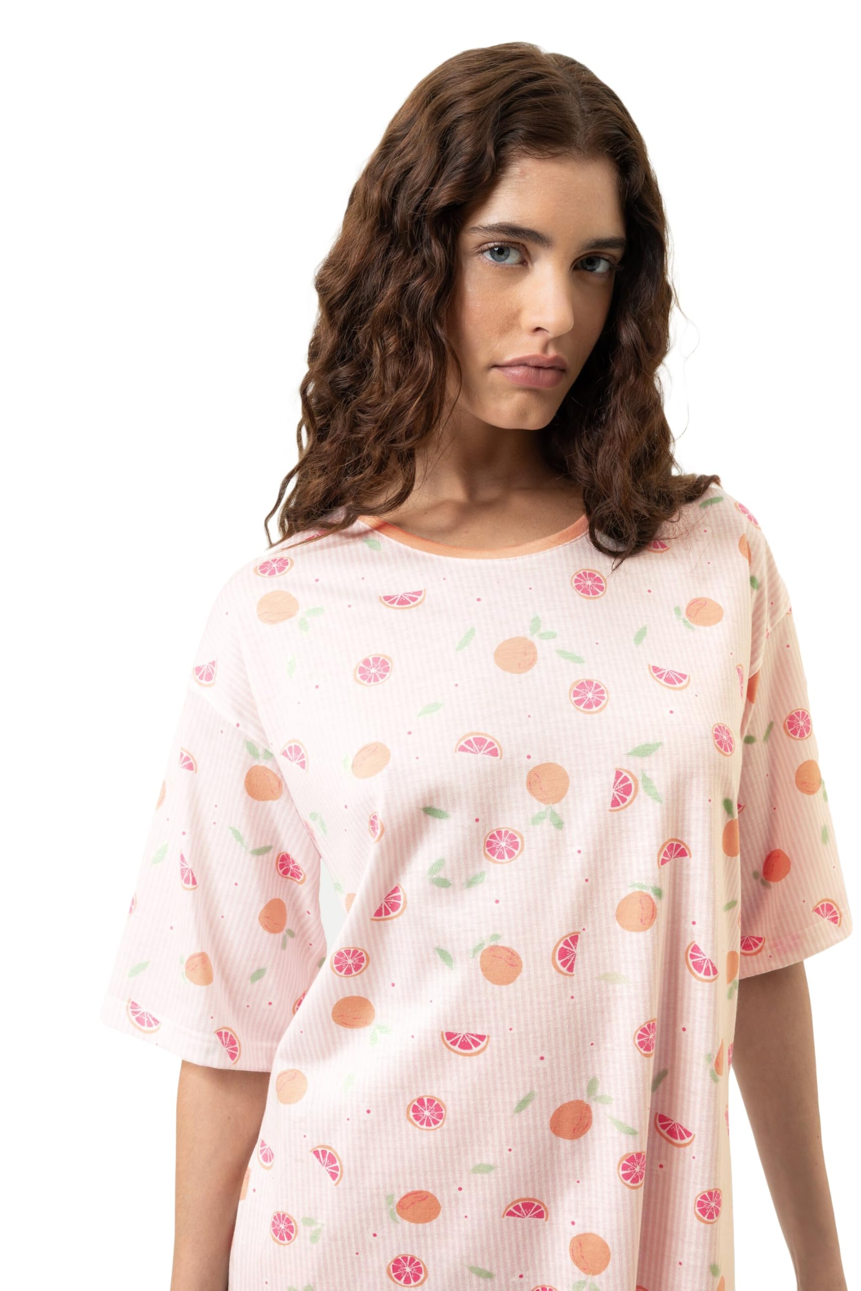 Mey Damen Bigshirt Kurzarm: Locker fallende, Bequeme Passform, Single-Jersey-Qualität, Allover-Print, Hautfreundlich und atmungsaktiv, Natürliches Tragegefühl, Serie Grapefruit Bliss