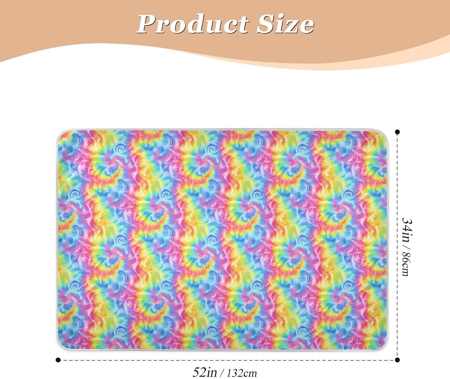 Vibrant Tie-dye Color Explosion Design Extra Large Resuable Changing Pad Covers Waterproof Washable Potty Training Mattress Pad Leakproof Quick Drying Incontinence Pads, 52" L x 34" W