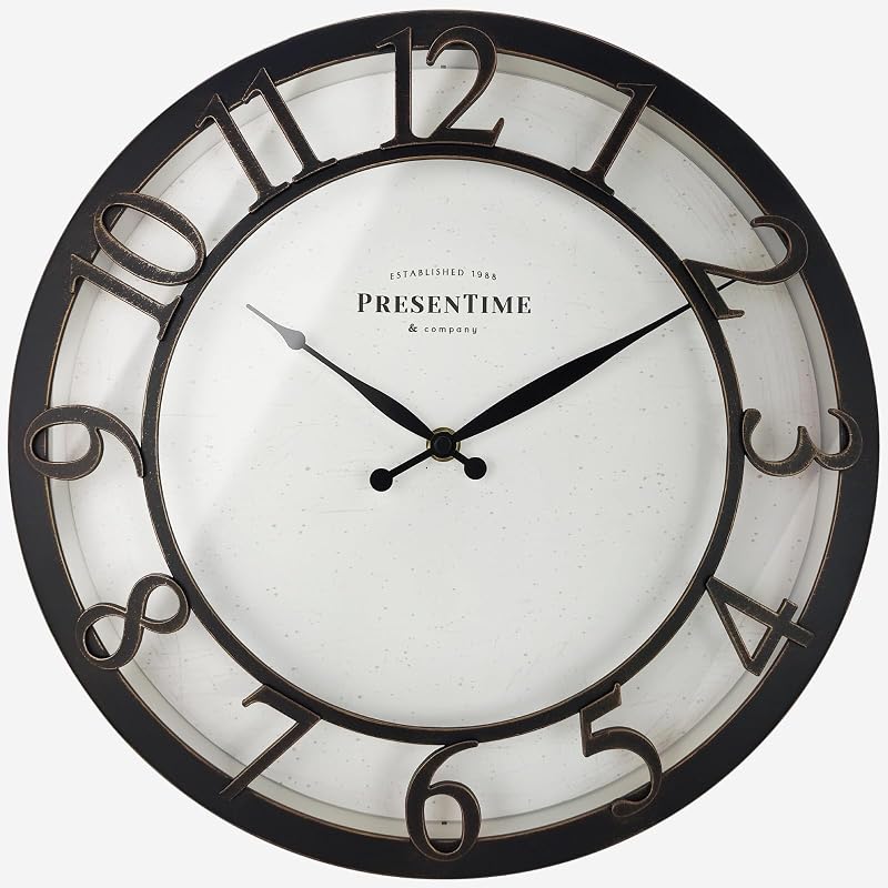 Presentime & Co Reloj de pared serie Farmhouse de 13.0 in | estilo vintage, reloj retro, silencioso, sin tictac, para sala de estar, comedor y dormitorio, acabado en bronce aceitado
