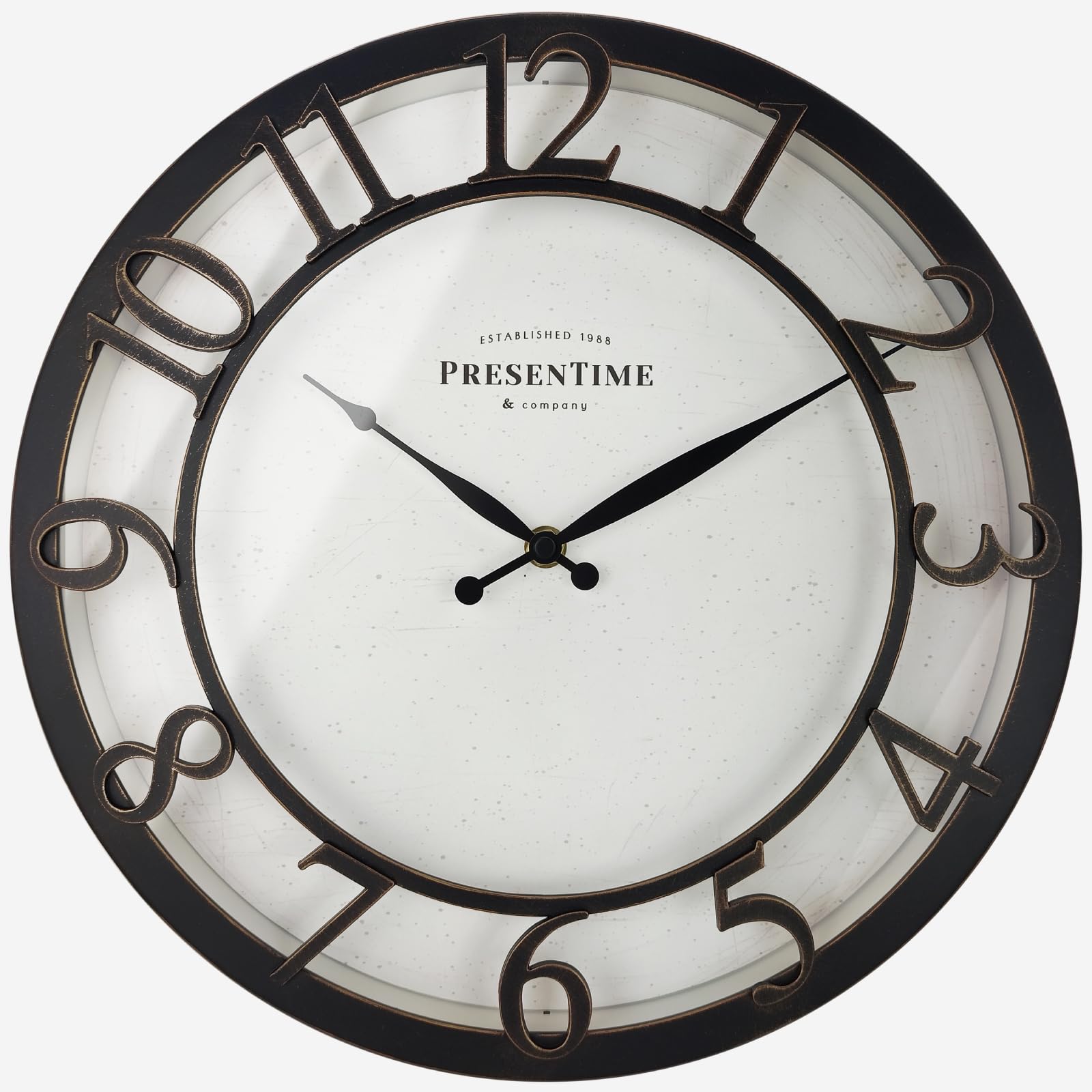 Presentime & Co 13" Farmhouse Series Wall Clock, Vintage Style, Retro Clock, Silent No Ticking, Raised 3D Arabic Numeral, Oil Rubbed Bronze Finish.