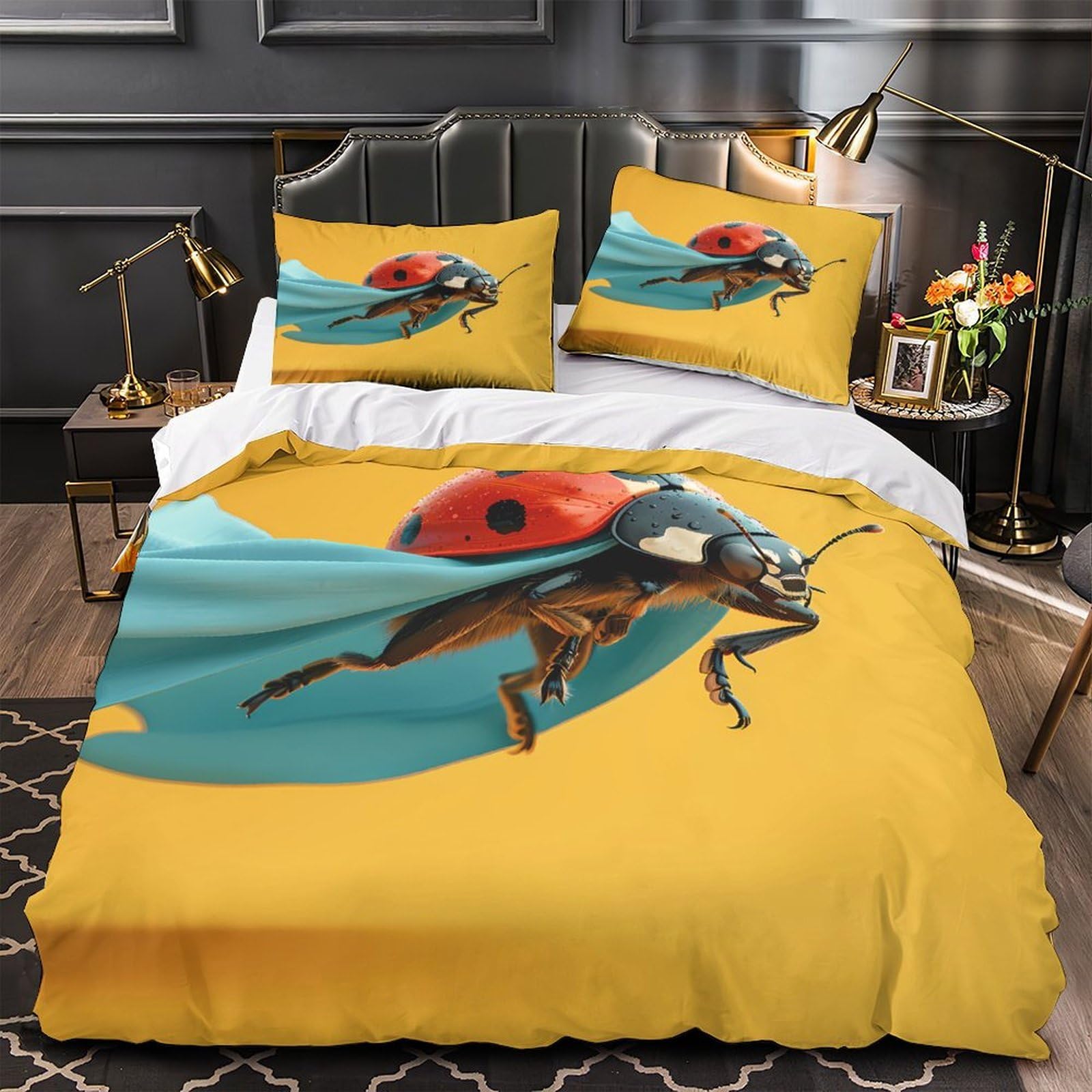 Housse de couette coccinelle microfibre ultra douce parure de lit de qualité