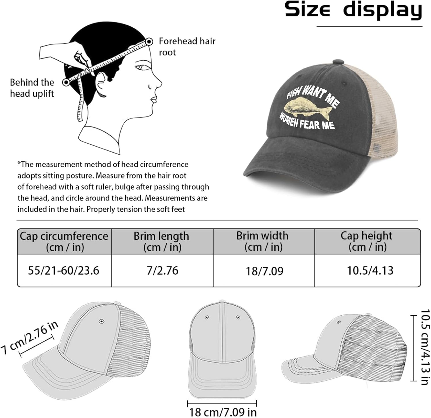 Hat Women Want Me Fishes Fear Me Hat for Women Dad Hats Trendy Caps - Image 7