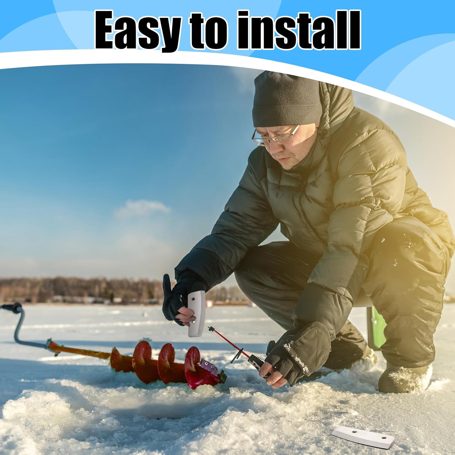 Silkfly 2 Pcs 6 Inch Hand Ice Auger Flat Blades Replacement Compatible with Eskimo Heavy Duty Stainless Steel Curved Drill Ice Fishing Auger Blades for Winter Outdoor Use
