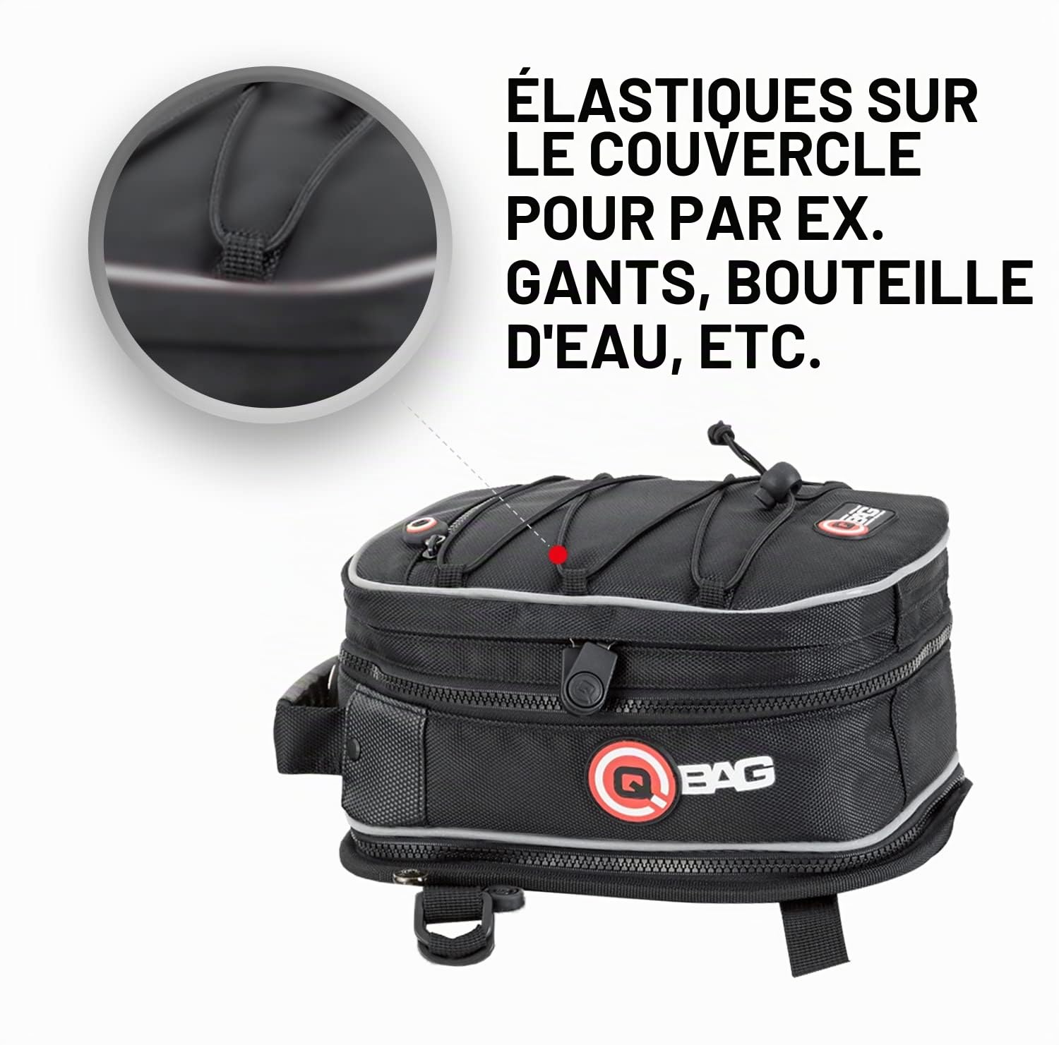 QBag Sac Arrière Moto Porte-Bagages Extensible 3,5-5 Litres Noir, Dimensions 29x20x14-18 cm