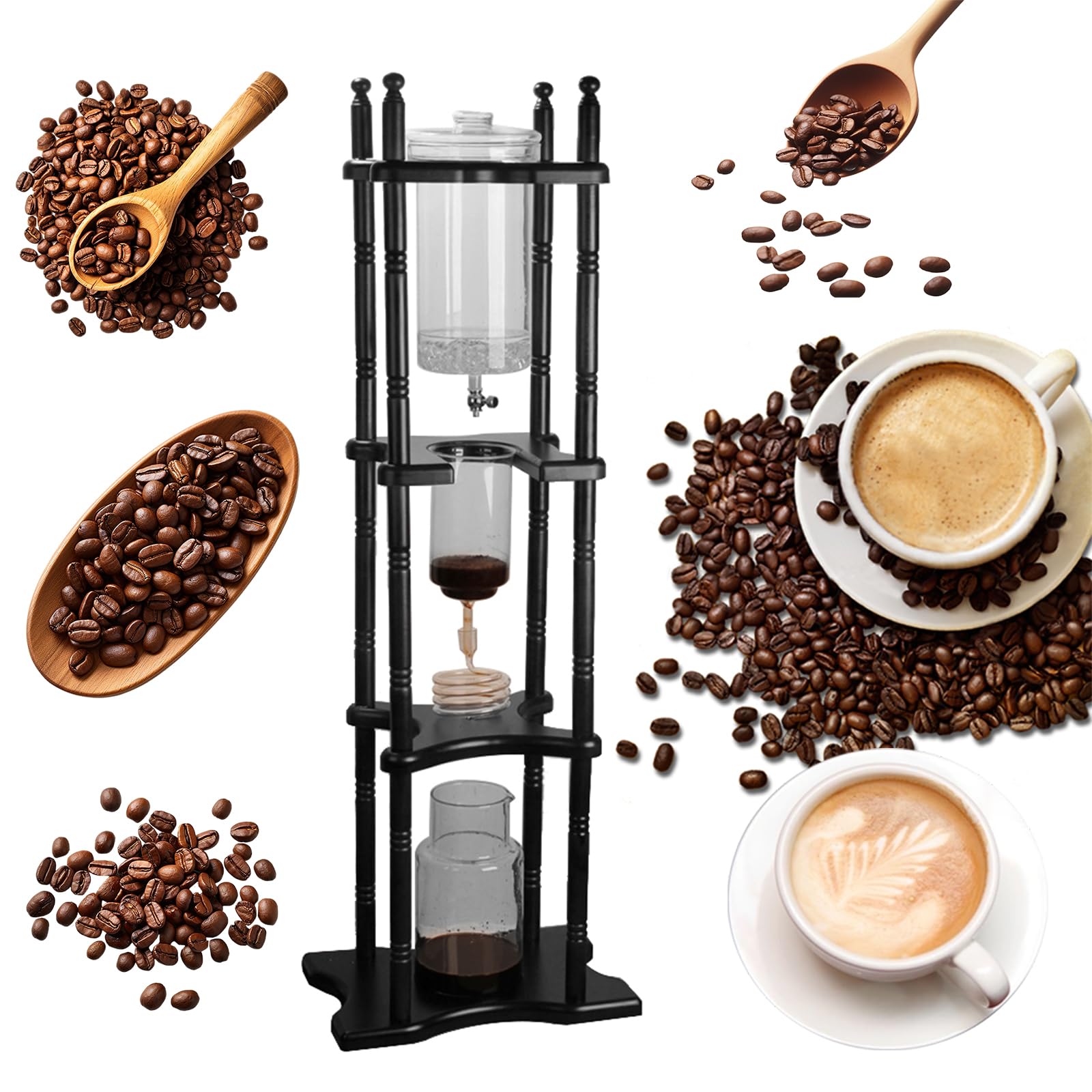 ZAWAYINE Cold Drip Coffee Maker Cold Brew Coffee Tower Slow Drip Japanese Cold Brew Maker Cold Brew Drip Ice Coffee Tower 2500ml, 11.02*9.65*45.28Inch