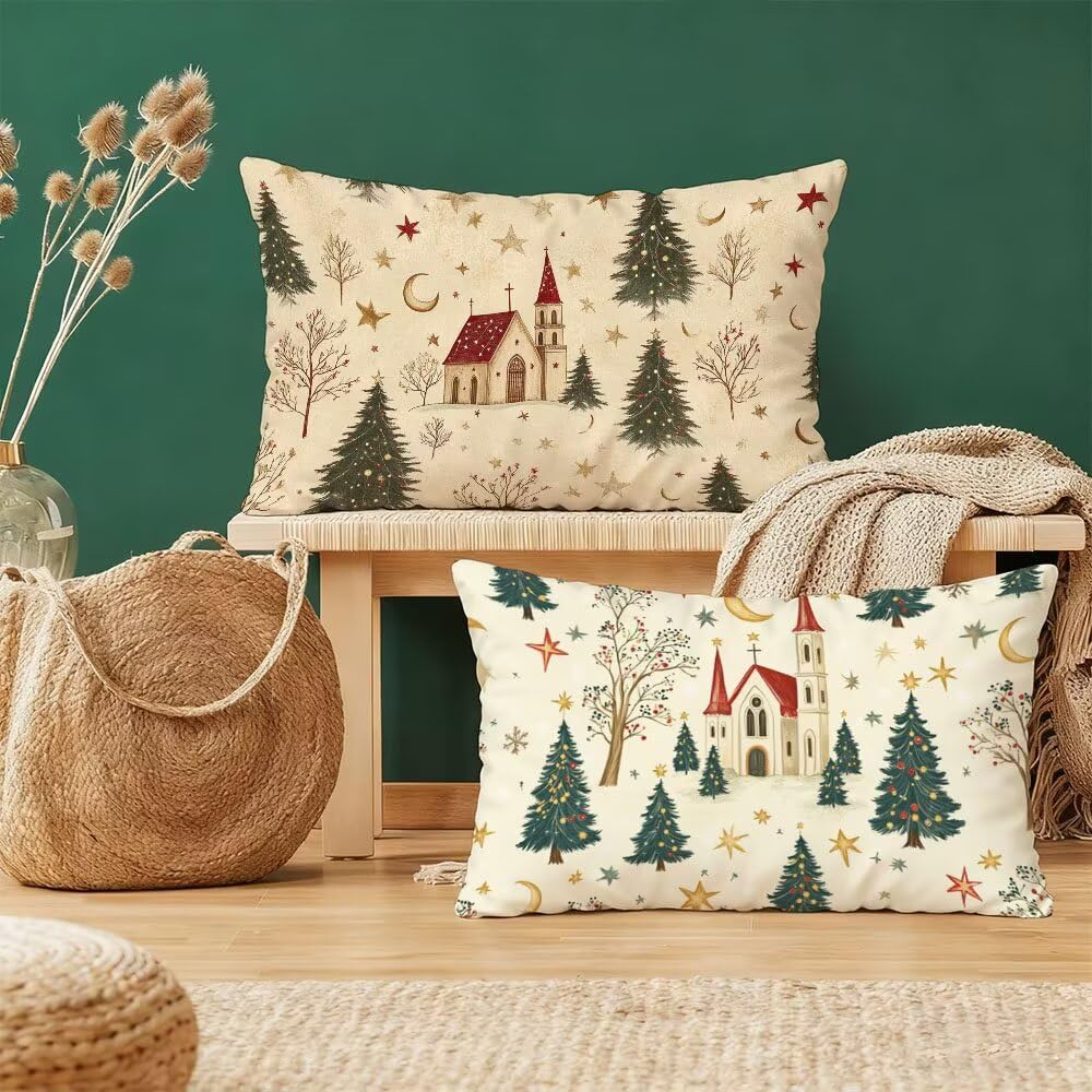 Housse d'oreiller Noël 40x80 crème en velours pour décoration de canapé cocooning