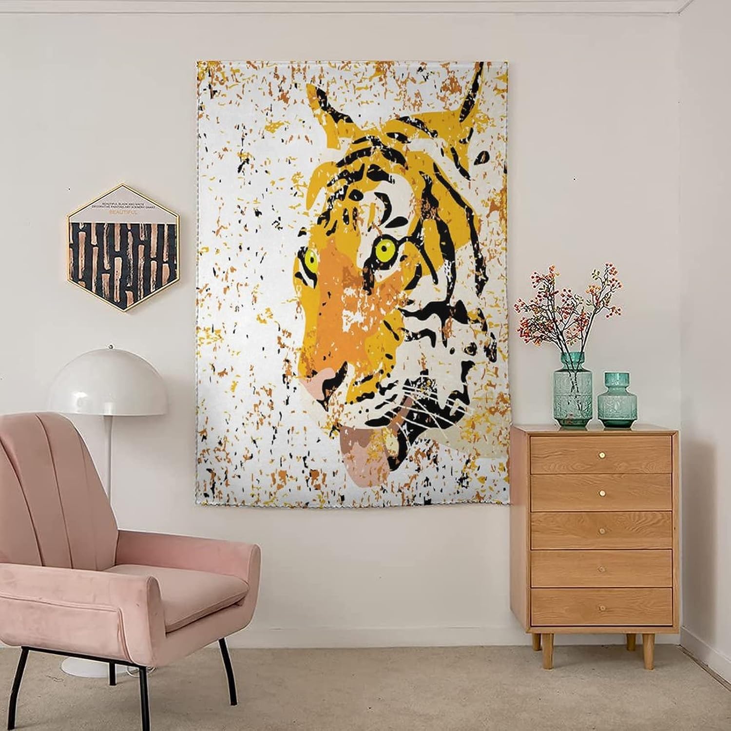 XISUNYA Travel Windows Blackout Curtain, Animal Curtain Shades, Tiger Portrait Grunge Style Print Temporary Blackout Blinds,59W x84L Inch, for Nursery,Children Kids Bedroom or Travel Use