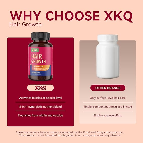 XKQ Hair Growth Supplements for Men & Women Hair Skin and Nails Supplement with Biotin, Zinc & Kelp 60 Capsules, Once Daily Clean, Gluten-Free Formula