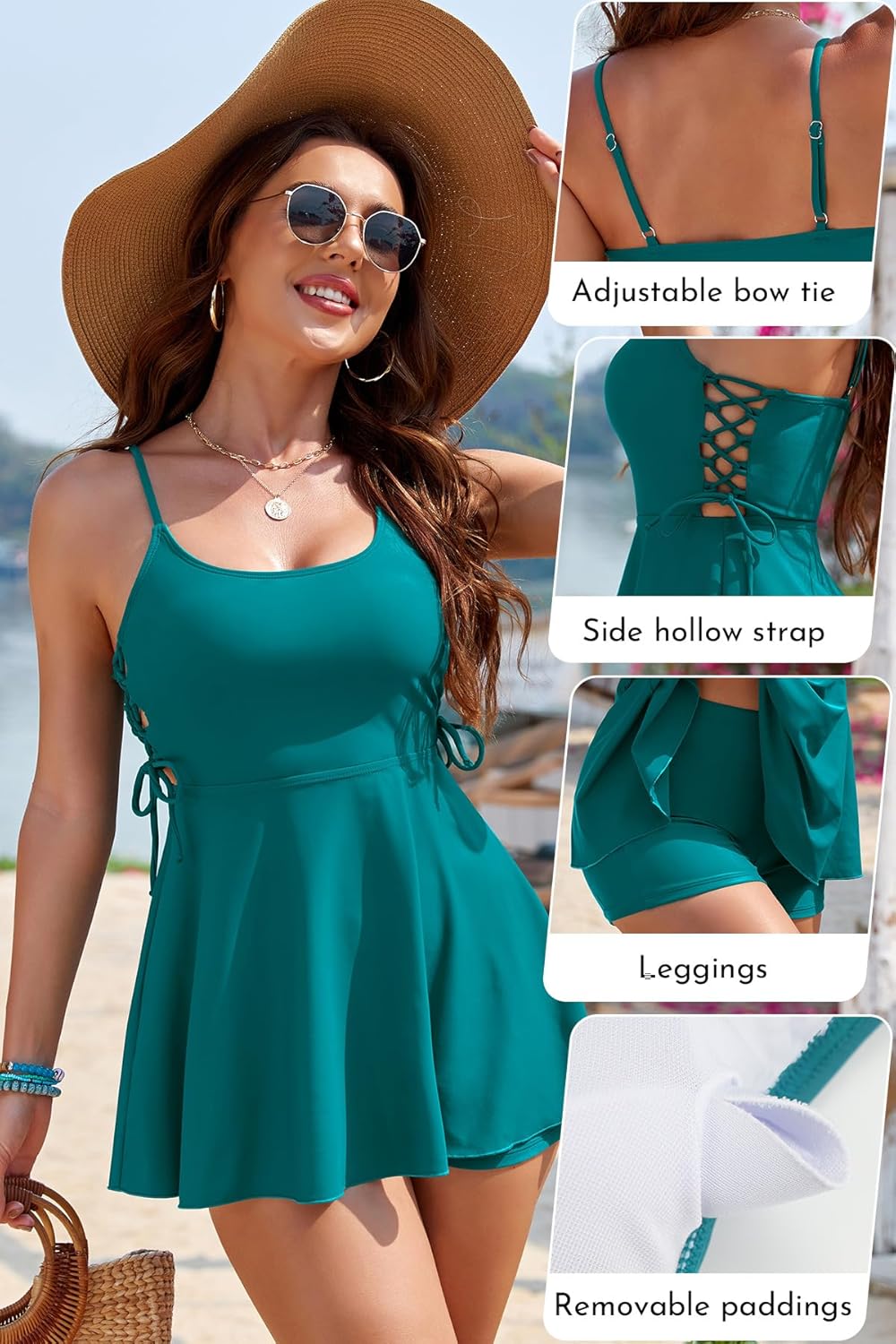 SHEKINI Tankini Sets for Women Tummy Control Bathing Wear Sides Tie Design 2 Piece Swimdress with Top and Bottom - Image 5