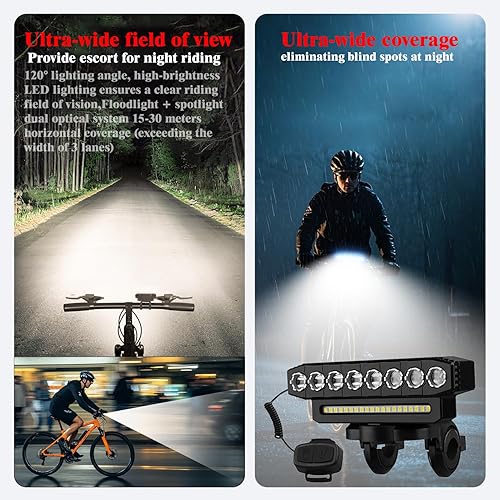 Miniatura 2 de Faro de bicicleta recargable impermeable con bocina - 6 modos LED, duración de la batería ultra larga, luz desmontable para bicicleta de montaña
