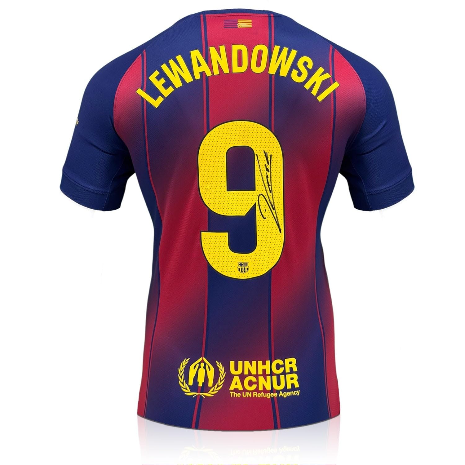 Exclusive Memorabilia Robert Lewandowski Signed Barcelona 2025-26 Home Football Shirt Multicoloured